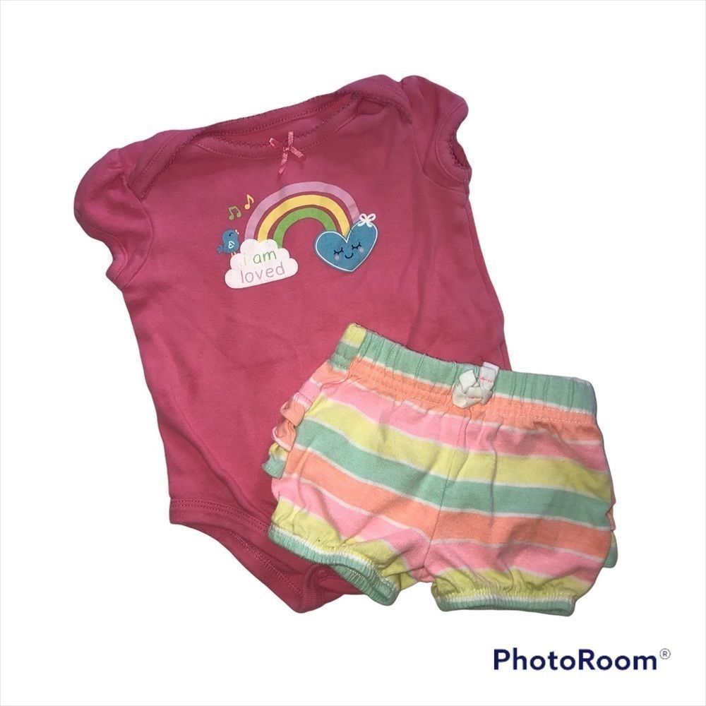 3-6 mo bodysuit hot pink rainbow just one you neon pink yellow green stripe